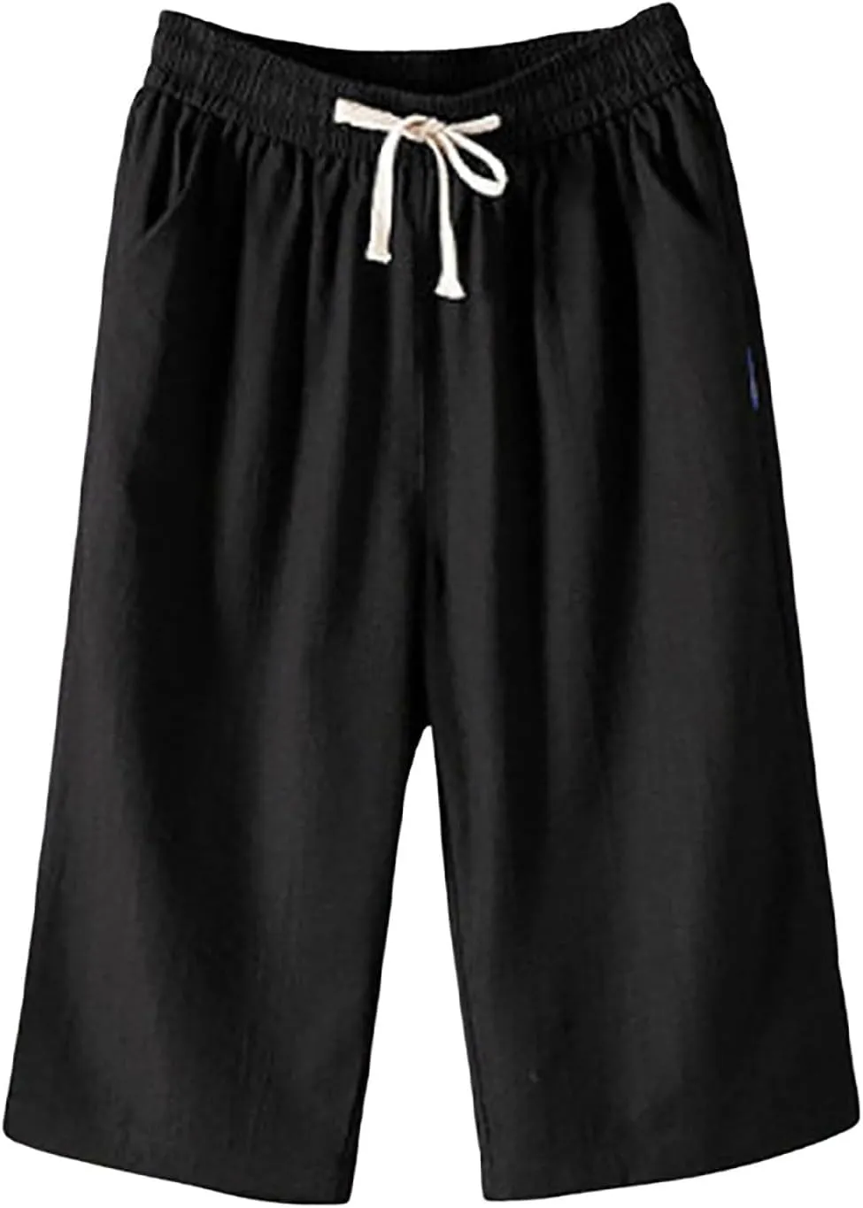 GOFULY Cotton Linen Pants Women Wide Leg Straight Loose Drawstring Elastic Waist Palazzo Pants Casual Trousers with Pockets