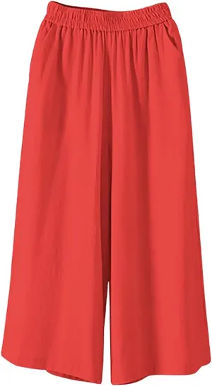 GOFULY Womens Cotton Linen Pants Wide Leg Casual Drawstring Elastic Waist Palazzo Pants Plus Size Trousers Pants with Pockets