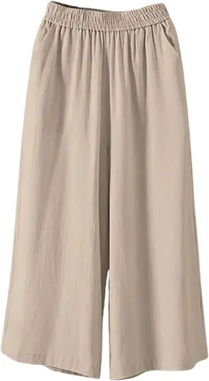 GOFULY Womens Cotton Linen Pants Wide Leg Casual Drawstring Elastic Waist Palazzo Pants Plus Size Trousers Pants with Pockets