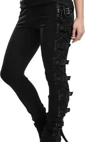 Gothic Punk Pants for Women Plus Size Side Lacing High Waisted Skinny Leggings Trendy Lounge Straight Slim Fitted Trousers