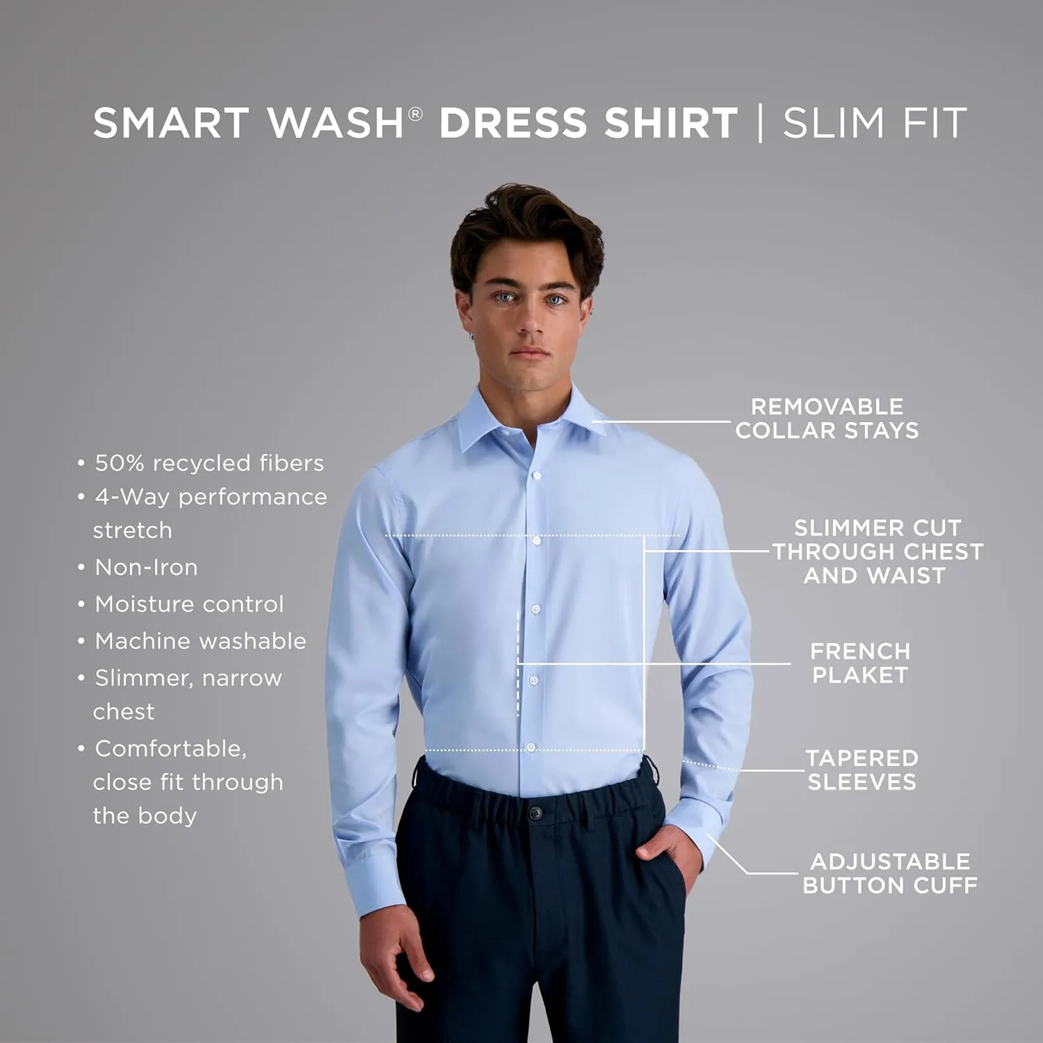 Haggar Men's Smart Wash Slim Fit 360 Stretch Dress Shirt