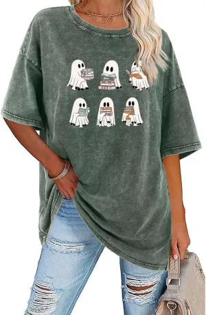 Halloween Shirts for Women Halloween Teacher Shirts Halloween Ghost Shirt Fall Retro Vintage Oversized Y2K Shirts
