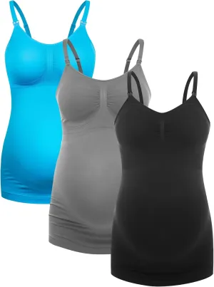 HOFISH Support Nursing Tank Tops for Breastfeeding, Comfort Stretch Maternity Camisoles with Built in Bra BlackGreyLightBlue M