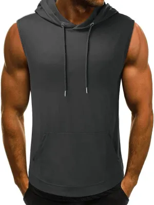 Hoodies for Men Men's Workout Sleeveless Shirts Muscle Hooded Tank Gym Fitness Quick Dry Sleeveless Hoodies Zip Tops