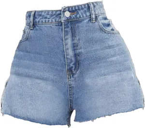 JEKE-DG Women's High-Waisted Jeans Shorts Casual Summer Stretchy Jeans Frayed Raw Hem Ripped Summer Denim Shorts
