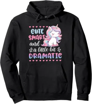 Kids Cute Smart & A Little Bit Dramatic Unicorn Toddler Girl Pullover Hoodie