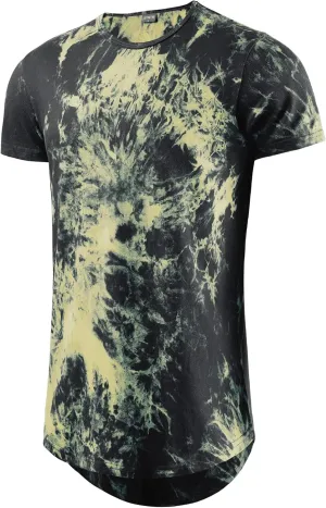 LETAOTAO Long Shirts for Men Hip Hop Shirts Longline Tie Dye Shirts Hipster Gym T Shirts Scallop Tee(Regular&Big and Tall)