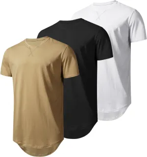 LETAOTAO Long Shirts for Men Hip Hop Shirts Longline Tie Dye Shirts Hipster Gym T Shirts Scallop Tee(Regular&Big and Tall)