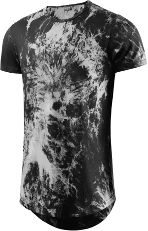 LETAOTAO Long Shirts for Men Hip Hop Shirts Longline Tie Dye Shirts Hipster Gym T Shirts Scallop Tee(Regular&Big and Tall)