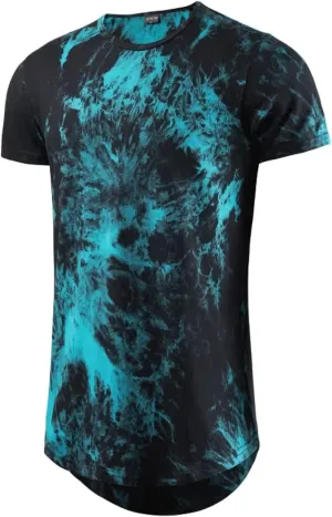 LETAOTAO Long Shirts for Men Hip Hop Shirts Longline Tie Dye Shirts Hipster Gym T Shirts Scallop Tee(Regular&Big and Tall)