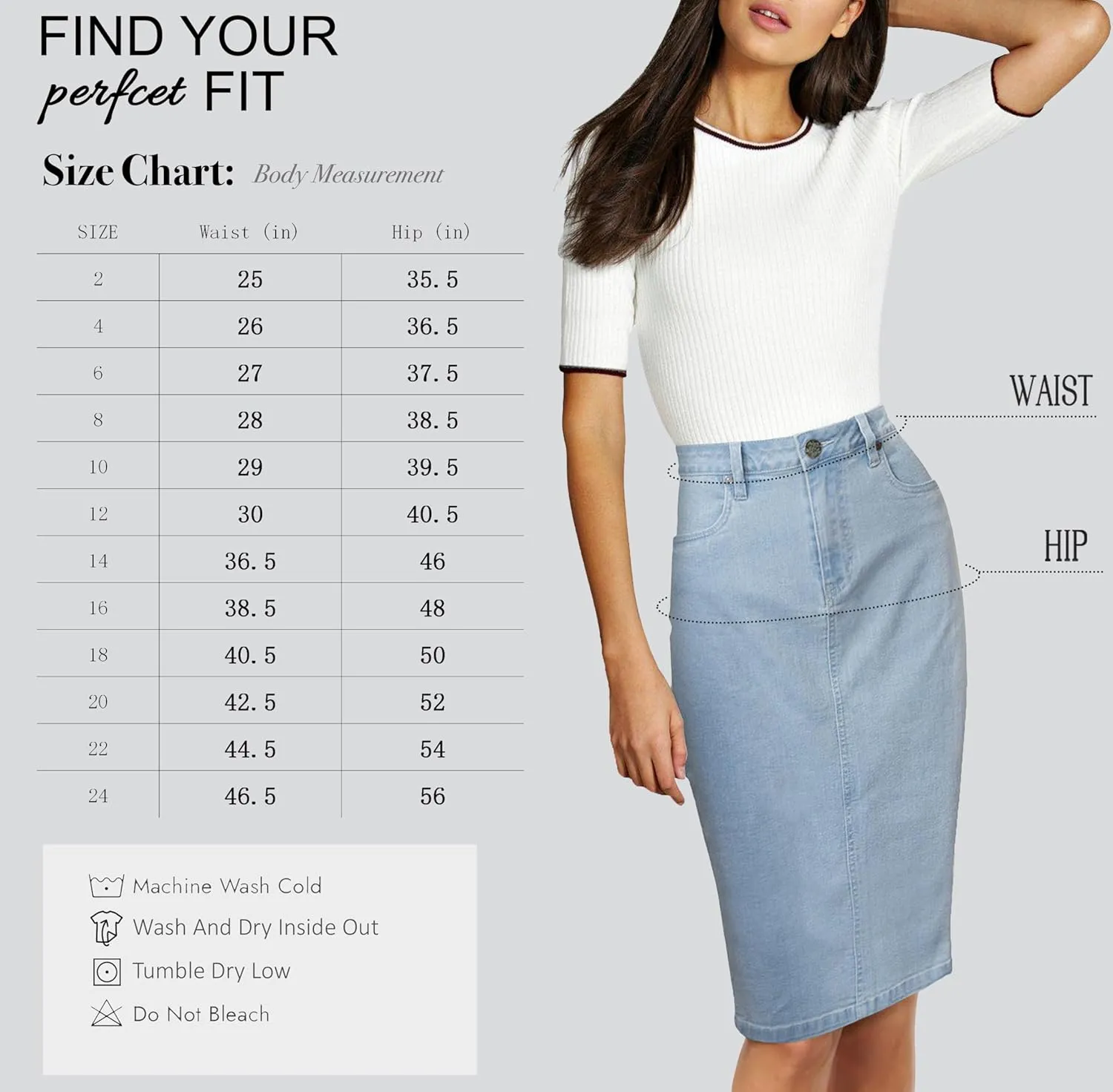 Lexi Womens Super Comfy Stretch Denim Skirt