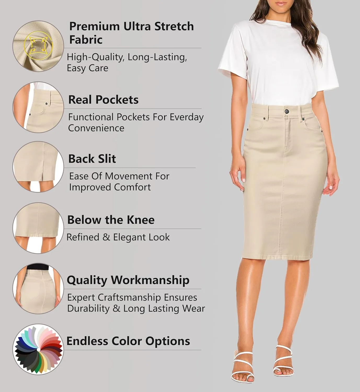 Lexi Womens Super Comfy Stretch Denim Skirt