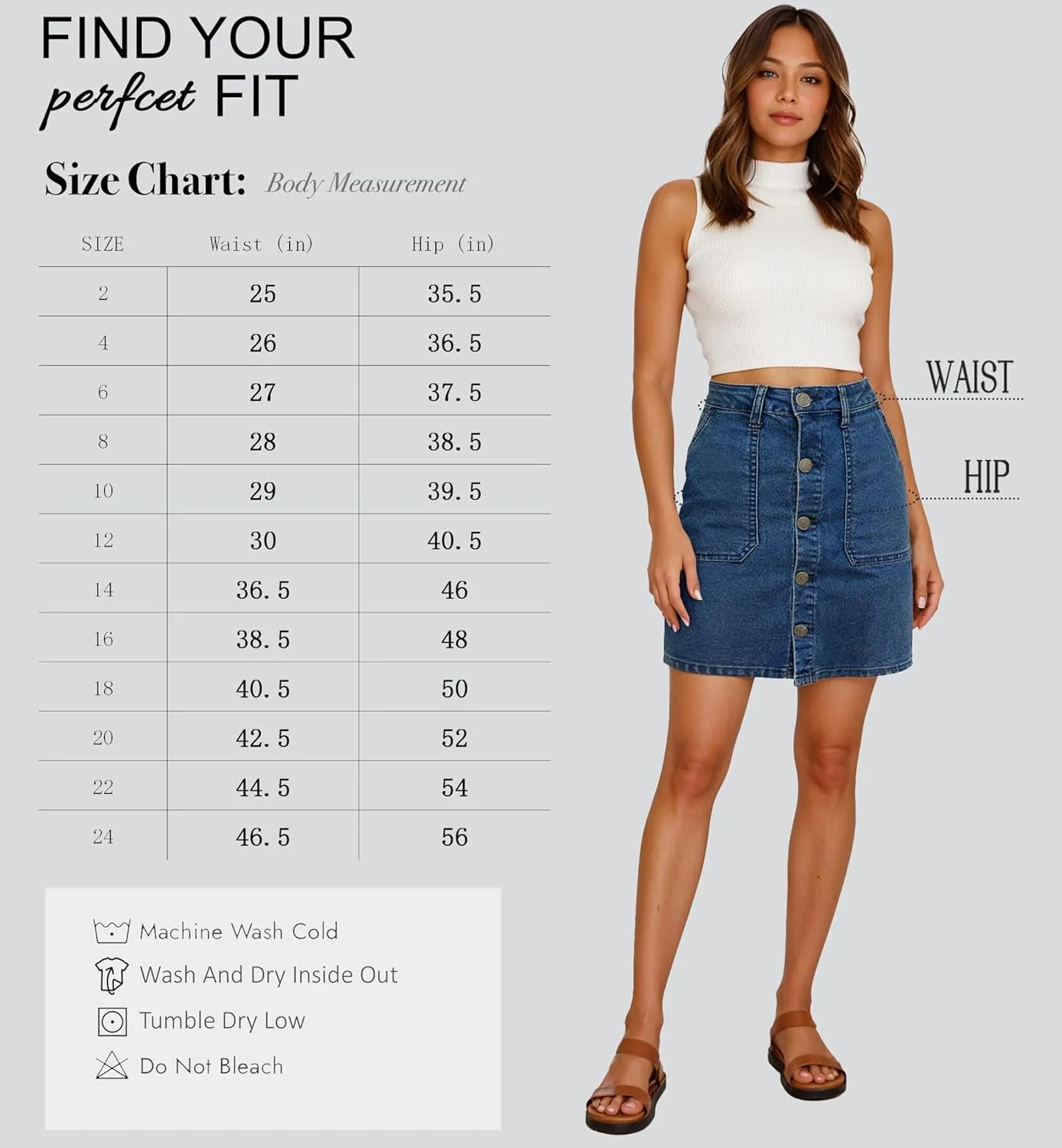 Lexi Womens Super Comfy Stretch Denim Skirt