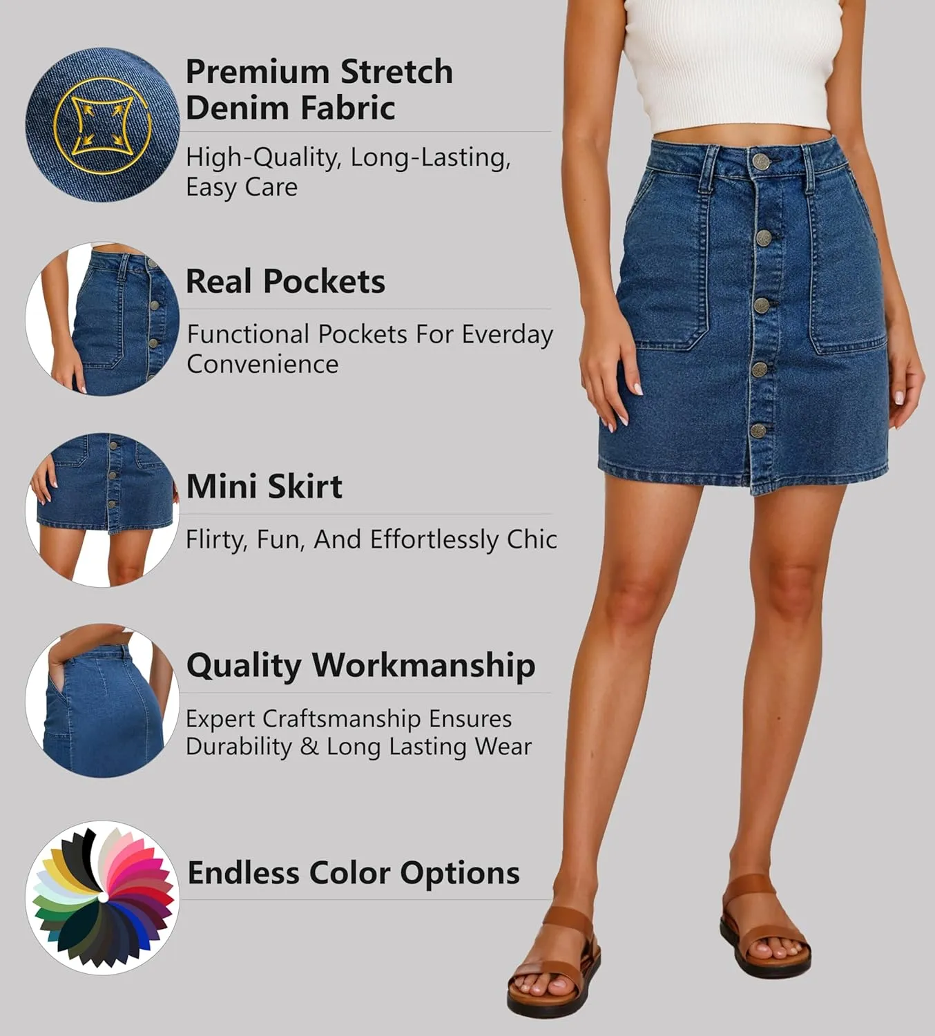 Lexi Womens Super Comfy Stretch Denim Skirt