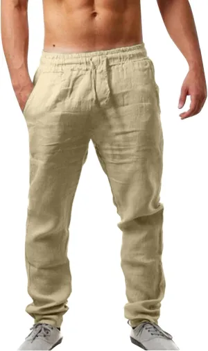 Linen Pants for Men Yoga Golf Beach Jogger Sweat Lounge Harem Pants Trousers