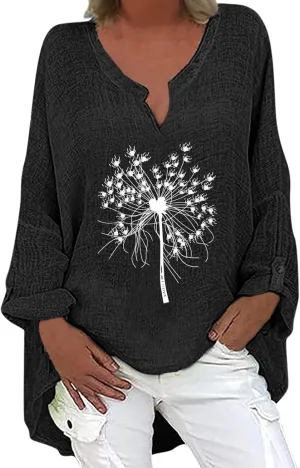 Linen Shirt Women Casual Cotton V Neck Solid Color Comfy Dressy Shirts Top Soft Long Sleeve Trendy Comfy Blouses