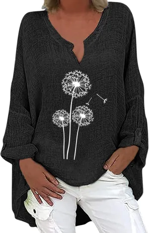Linen Shirt Women Casual Cotton V Neck Solid Color Comfy Dressy Shirts Top Soft Long Sleeve Trendy Comfy Blouses