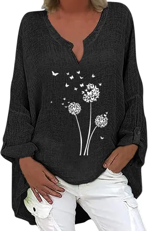 Linen Shirt Women Casual Cotton V Neck Solid Color Comfy Dressy Shirts Top Soft Long Sleeve Trendy Comfy Blouses