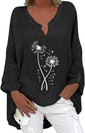 Linen Shirt Women Casual Cotton V Neck Solid Color Comfy Dressy Shirts Top Soft Long Sleeve Trendy Comfy Blouses