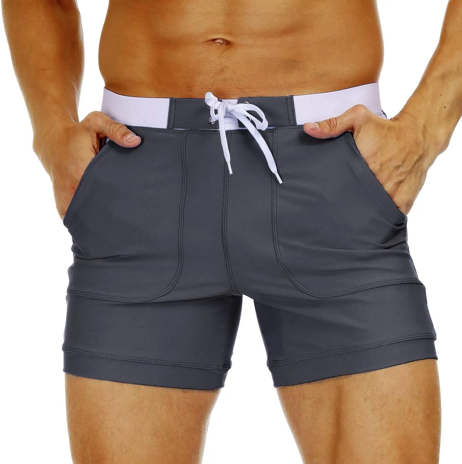 MAGNIVIT Men's Swimwear Swimsuits Solid Basic Long Swim Sport Trunks Board Shorts with Pockets