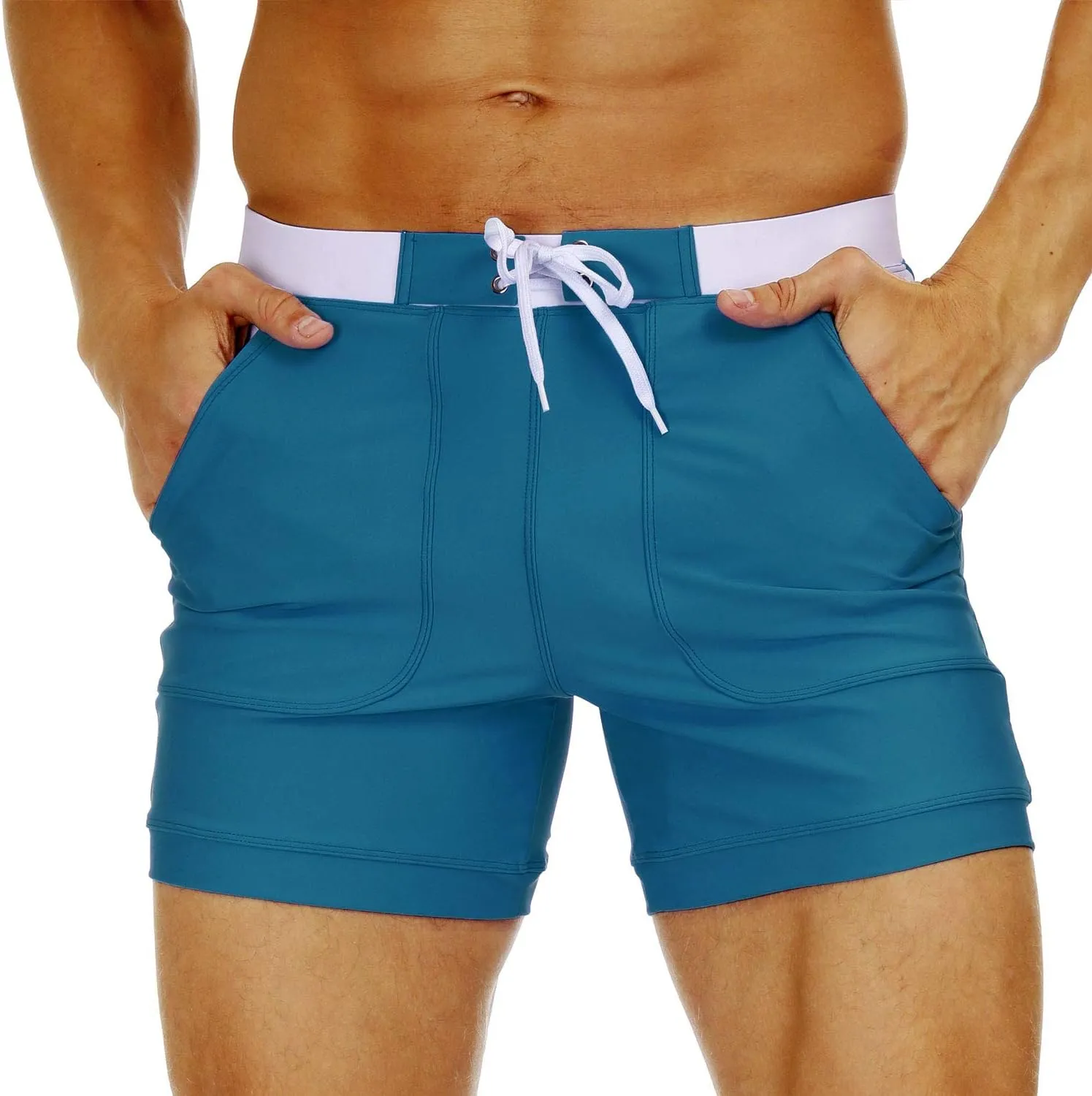 MAGNIVIT Men's Swimwear Swimsuits Solid Basic Long Swim Sport Trunks Board Shorts with Pockets