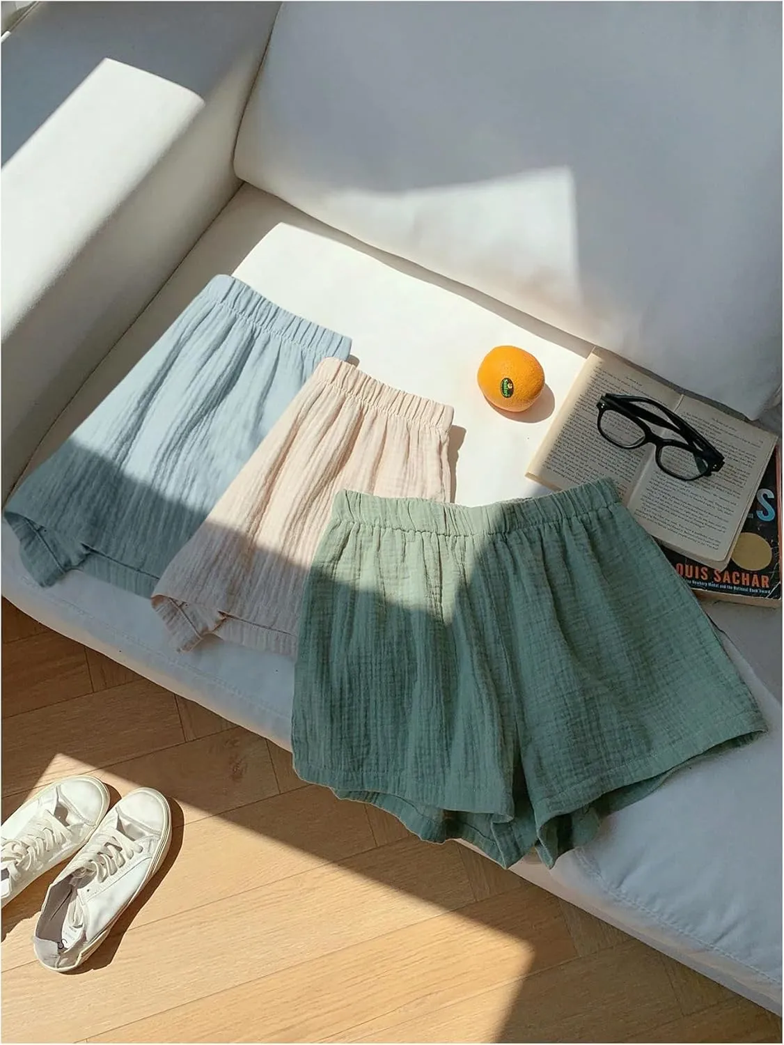 MakeMeChic Women's 3 Pack Linen Shorts Summer Comfy Sleep Pajama Boxer Shorts