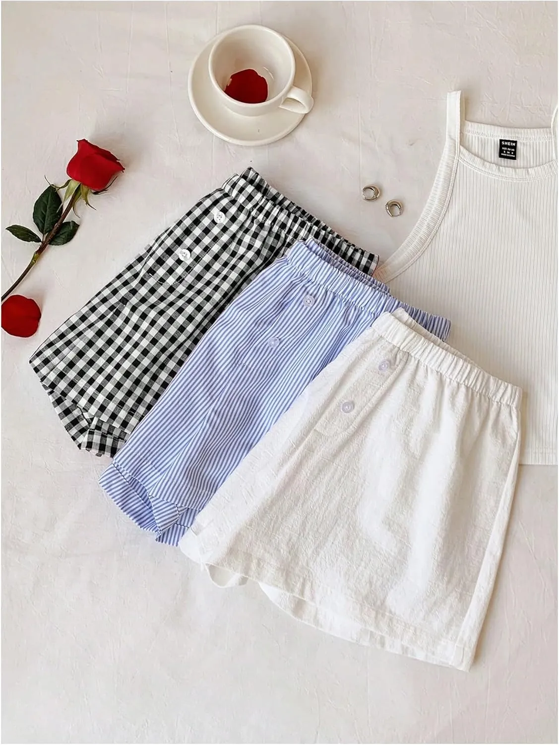 MakeMeChic Women's 3 Pack Linen Shorts Summer Comfy Sleep Pajama Boxer Shorts