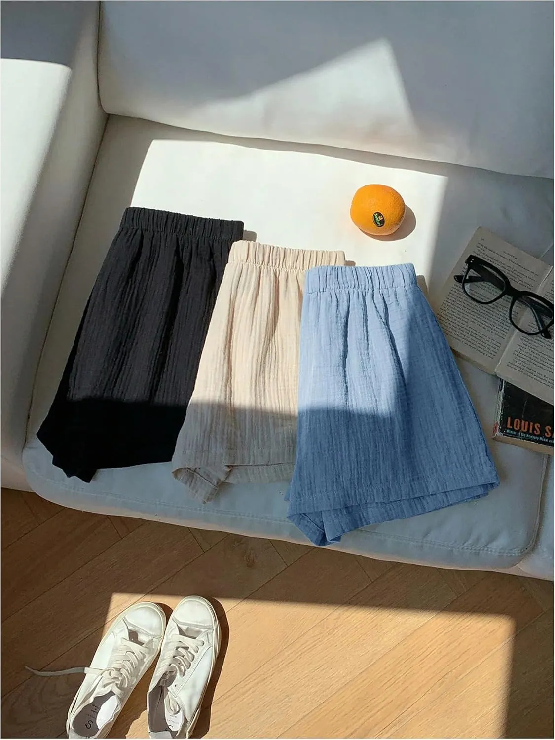 MakeMeChic Women's 3 Pack Linen Shorts Summer Comfy Sleep Pajama Boxer Shorts