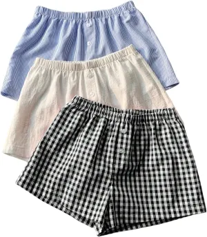 MakeMeChic Women's 3 Pack Linen Shorts Summer Comfy Sleep Pajama Boxer Shorts