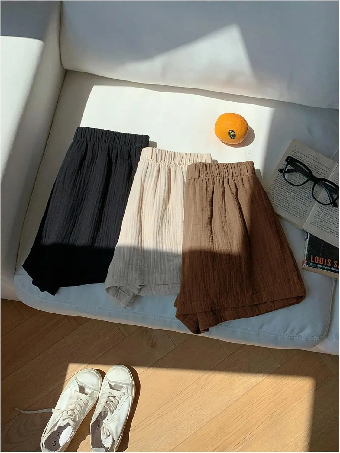 MakeMeChic Women's 3 Pack Linen Shorts Summer Comfy Sleep Pajama Boxer Shorts
