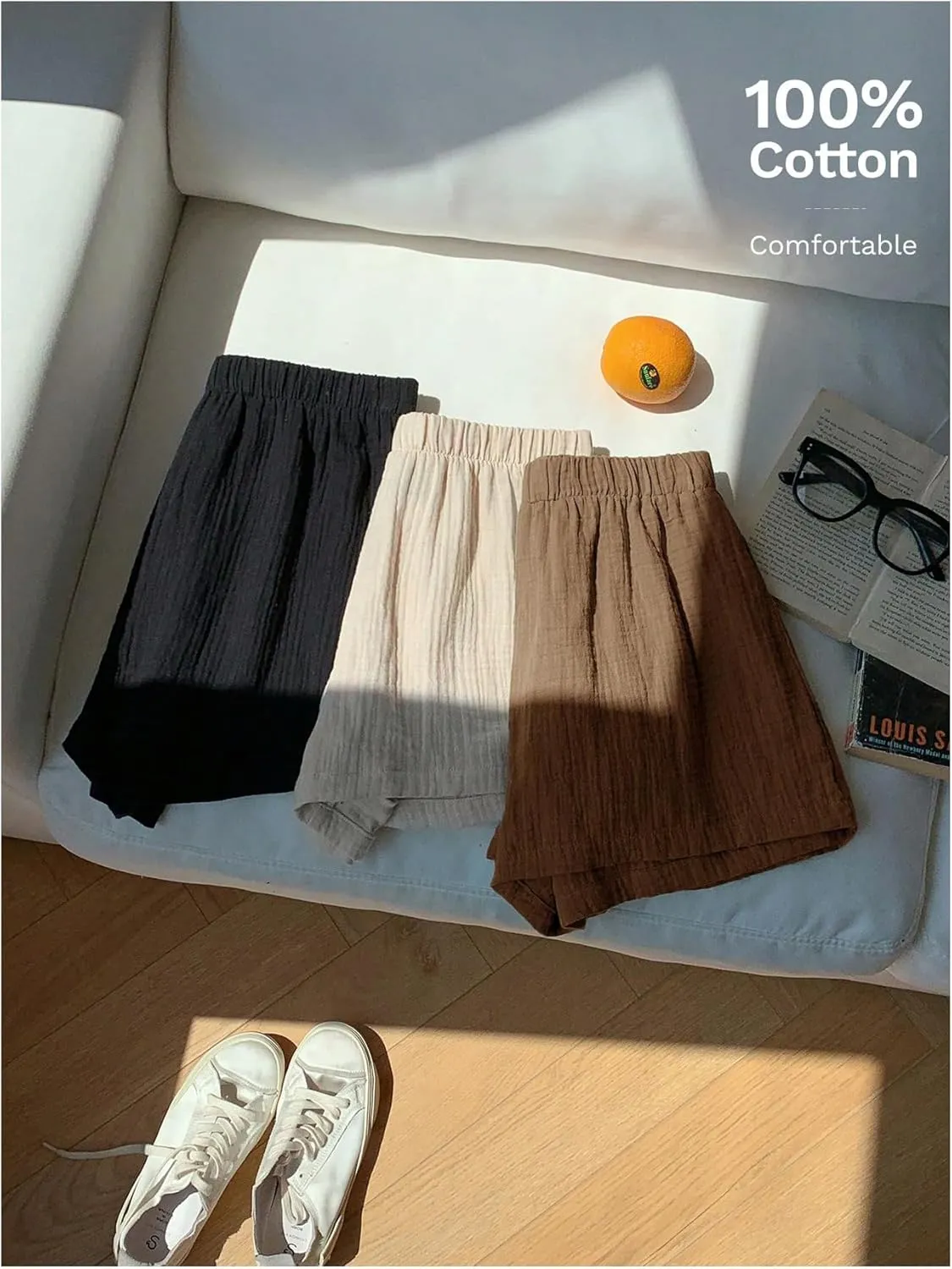 MakeMeChic Women's 3 Pack Linen Shorts Summer Comfy Sleep Pajama Boxer Shorts