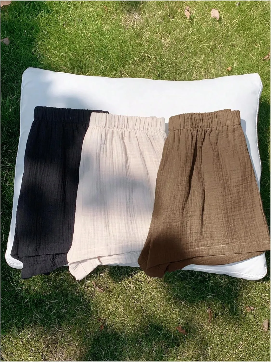 MakeMeChic Women's 3 Pack Linen Shorts Summer Comfy Sleep Pajama Boxer Shorts