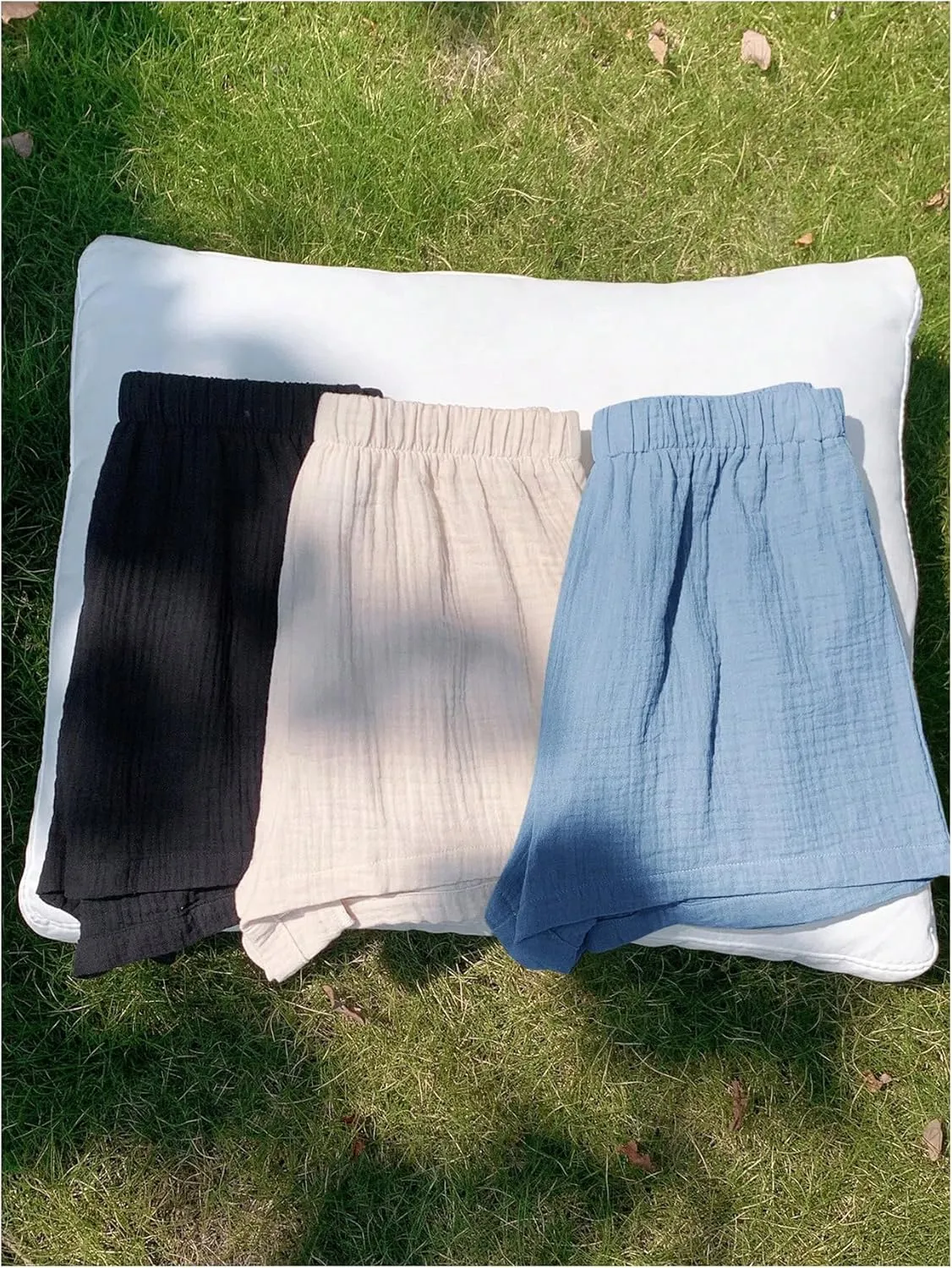 MakeMeChic Women's 3 Pack Linen Shorts Summer Comfy Sleep Pajama Boxer Shorts