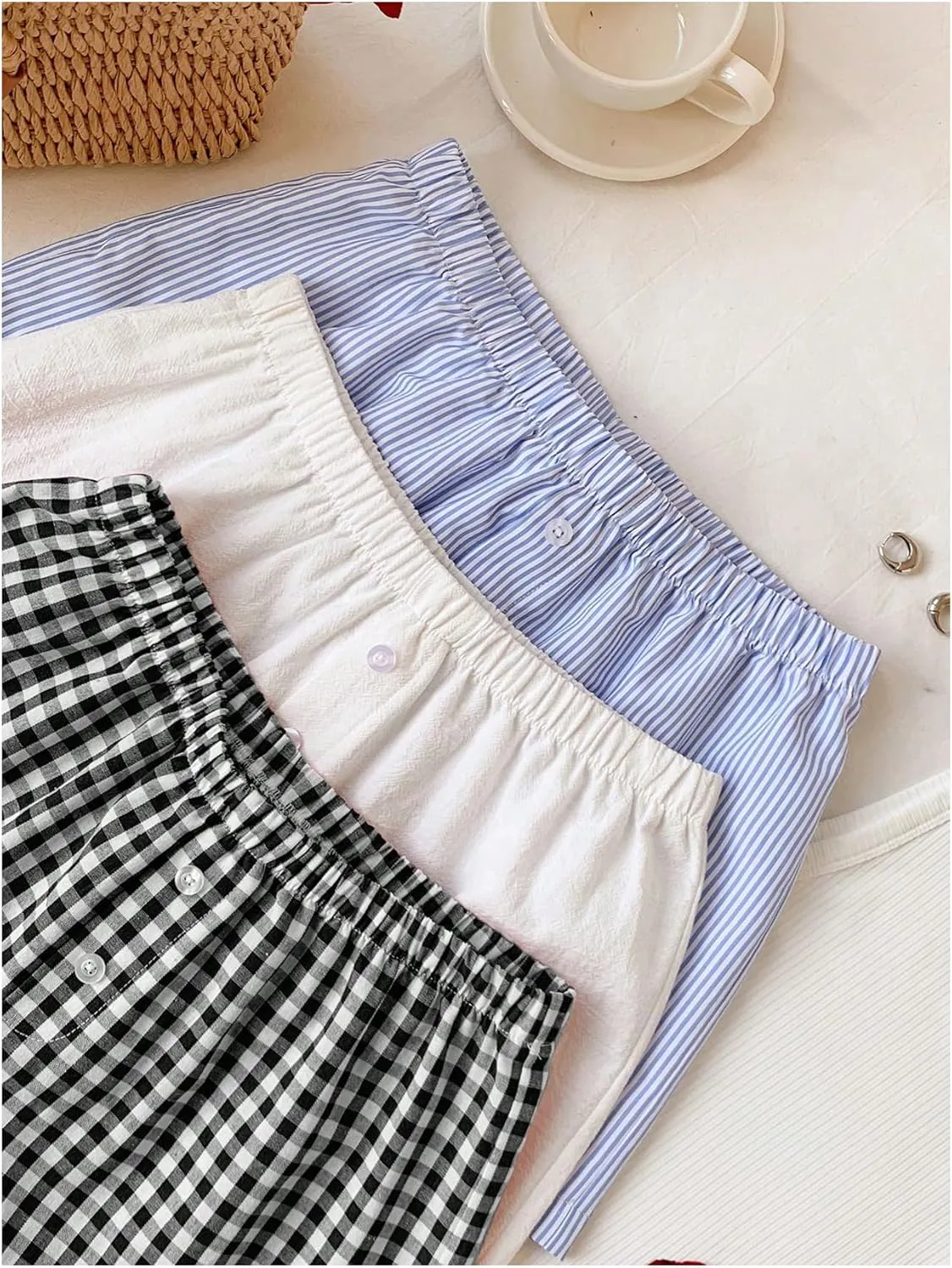 MakeMeChic Women's 3 Pack Linen Shorts Summer Comfy Sleep Pajama Boxer Shorts