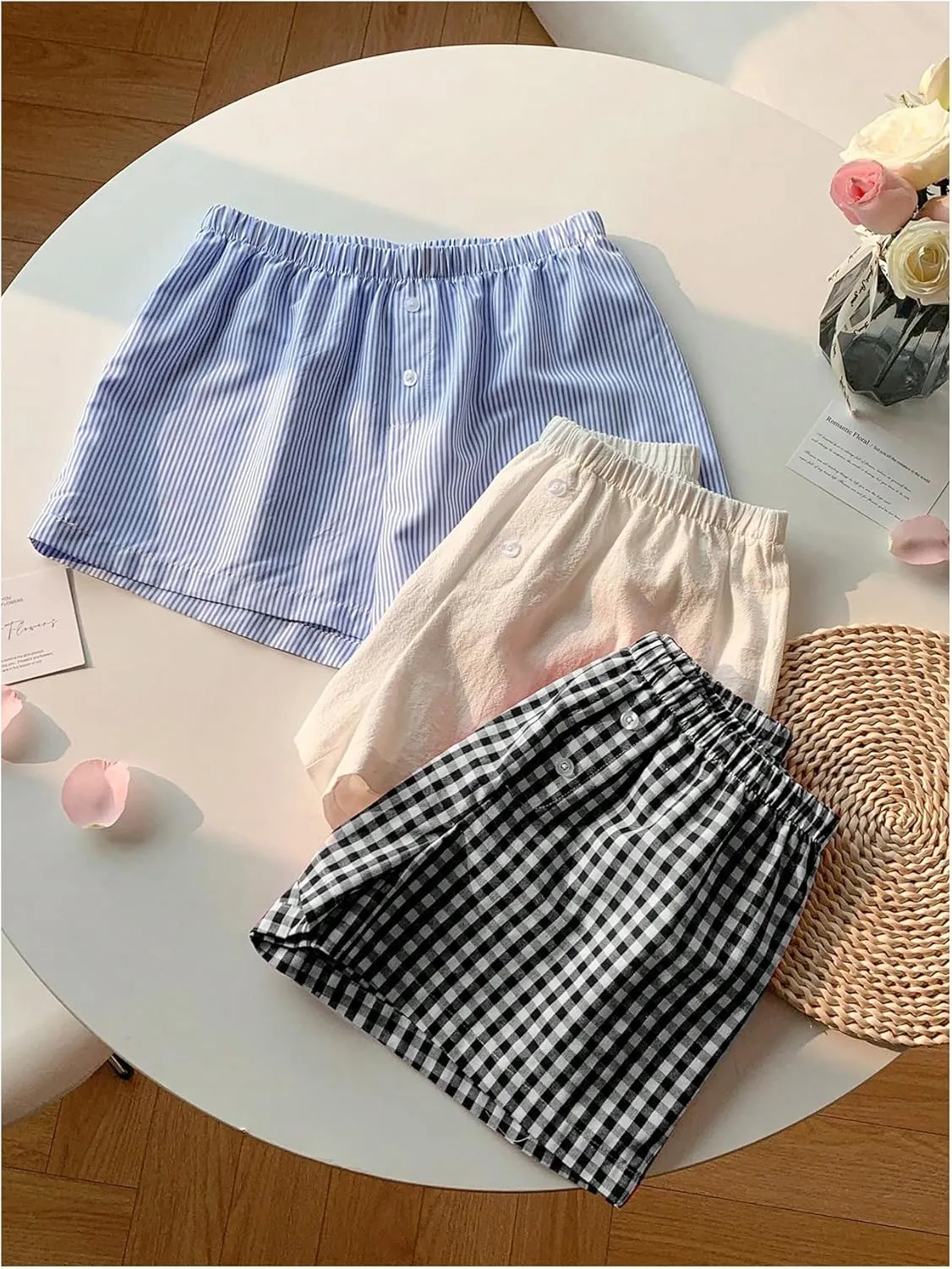MakeMeChic Women's 3 Pack Linen Shorts Summer Comfy Sleep Pajama Boxer Shorts