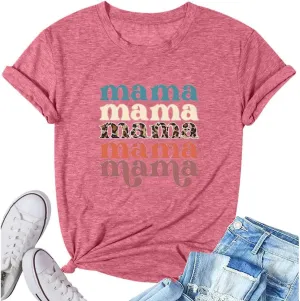 Mama Shirts for Women Thanksgiving Shirts Cute Mama Letter Graphic Tee Shirts Summer Casual Tops