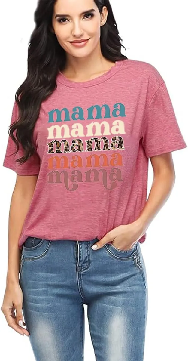 Mama Shirts for Women Thanksgiving Shirts Cute Mama Letter Graphic Tee Shirts Summer Casual Tops