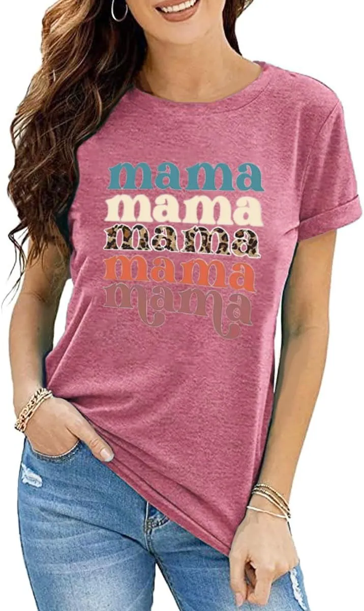 Mama Shirts for Women Thanksgiving Shirts Cute Mama Letter Graphic Tee Shirts Summer Casual Tops
