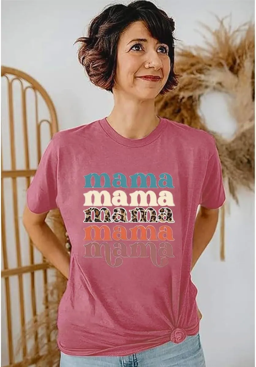 Mama Shirts for Women Thanksgiving Shirts Cute Mama Letter Graphic Tee Shirts Summer Casual Tops