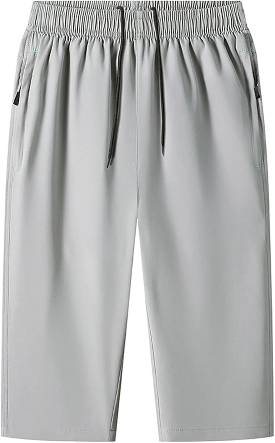 Men Big and Tall Capri Pants 3/4 Below Knee Long Shorts Elastic Waist Jogging Gym Beach Cropped Pants with Pockets