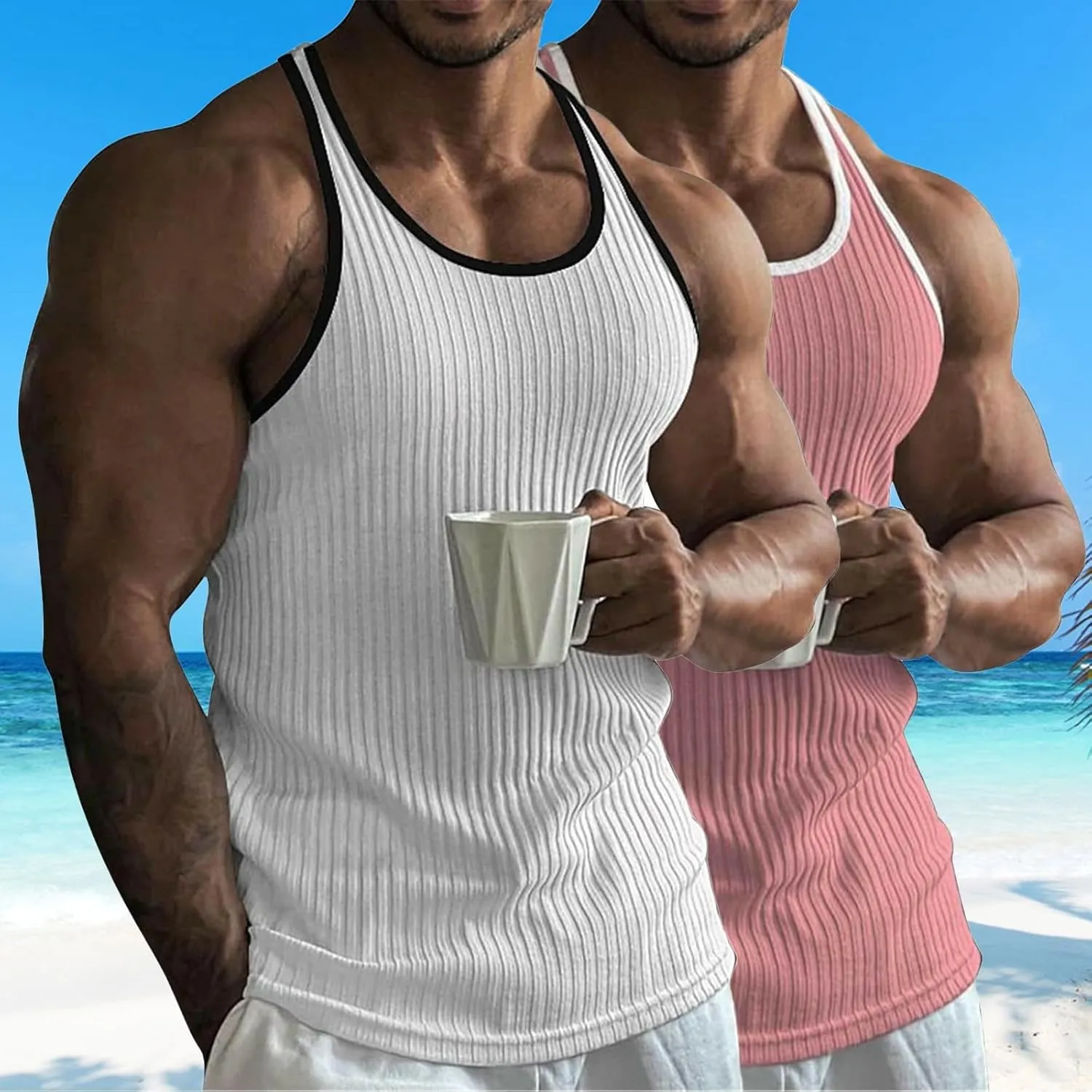 Men's 2 Pack Muscle Tank Tops 2025 Sleeveless Crewneck Solid Casual Tshirts Moisture Wicking Stretch Sport Undershirt