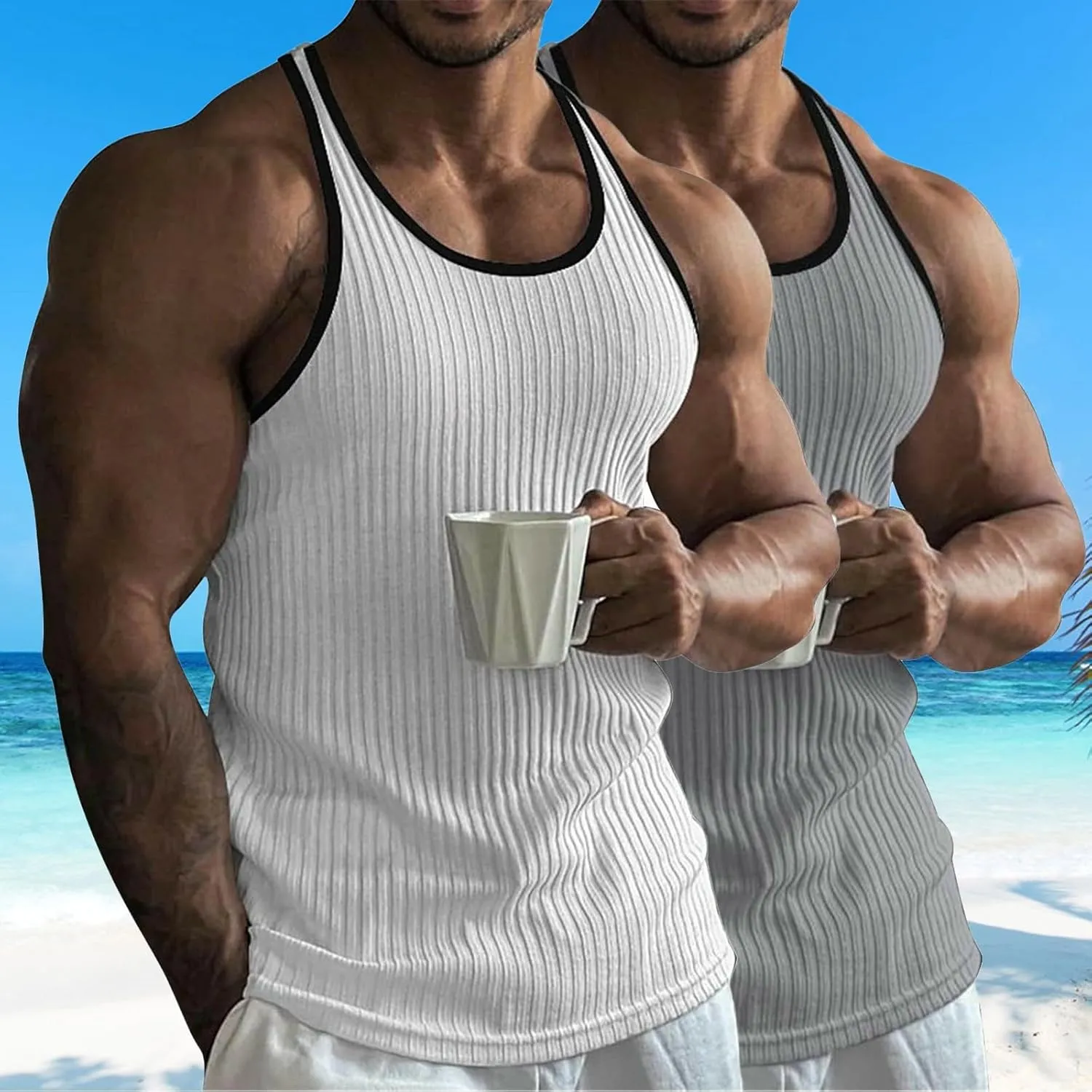 Men's 2 Pack Muscle Tank Tops 2025 Sleeveless Crewneck Solid Casual Tshirts Moisture Wicking Stretch Sport Undershirt