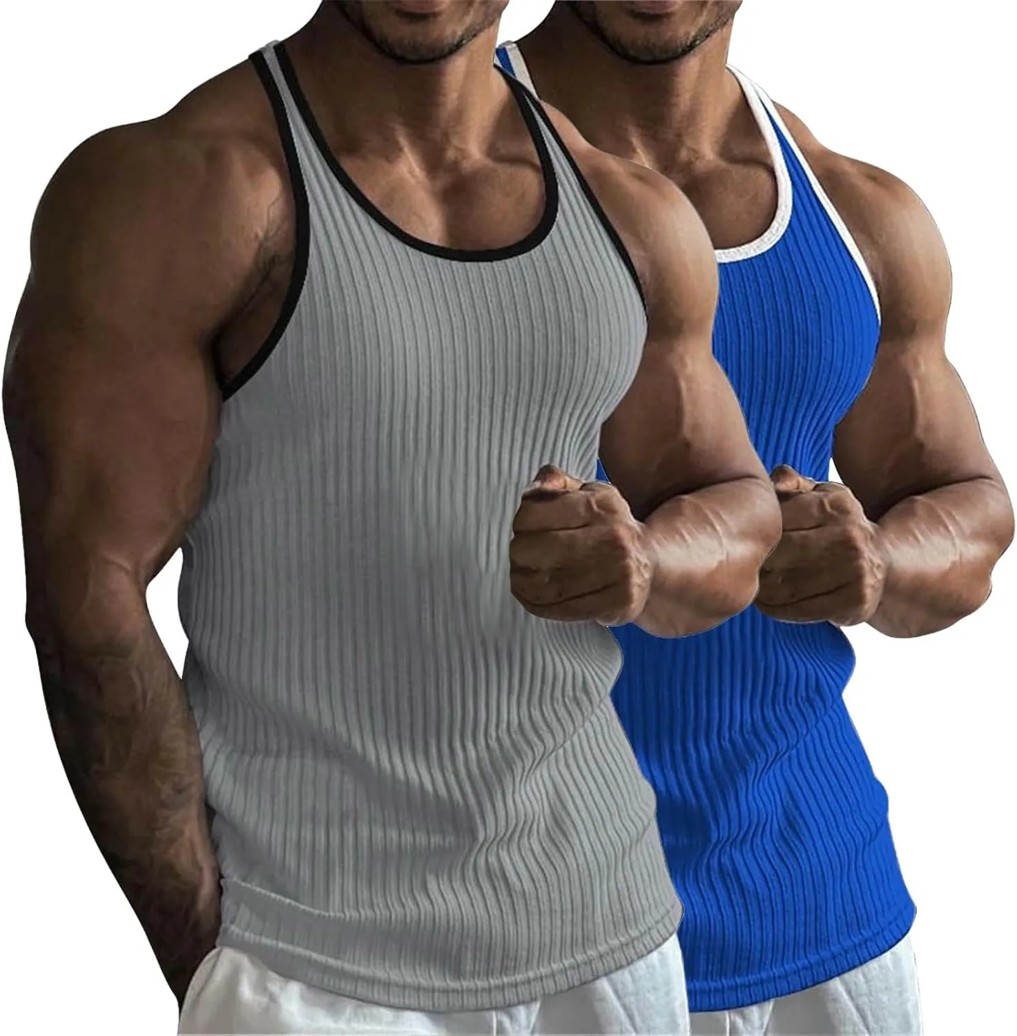 Men's 2 Pack Muscle Tank Tops 2025 Sleeveless Crewneck Solid Casual Tshirts Moisture Wicking Stretch Sport Undershirt