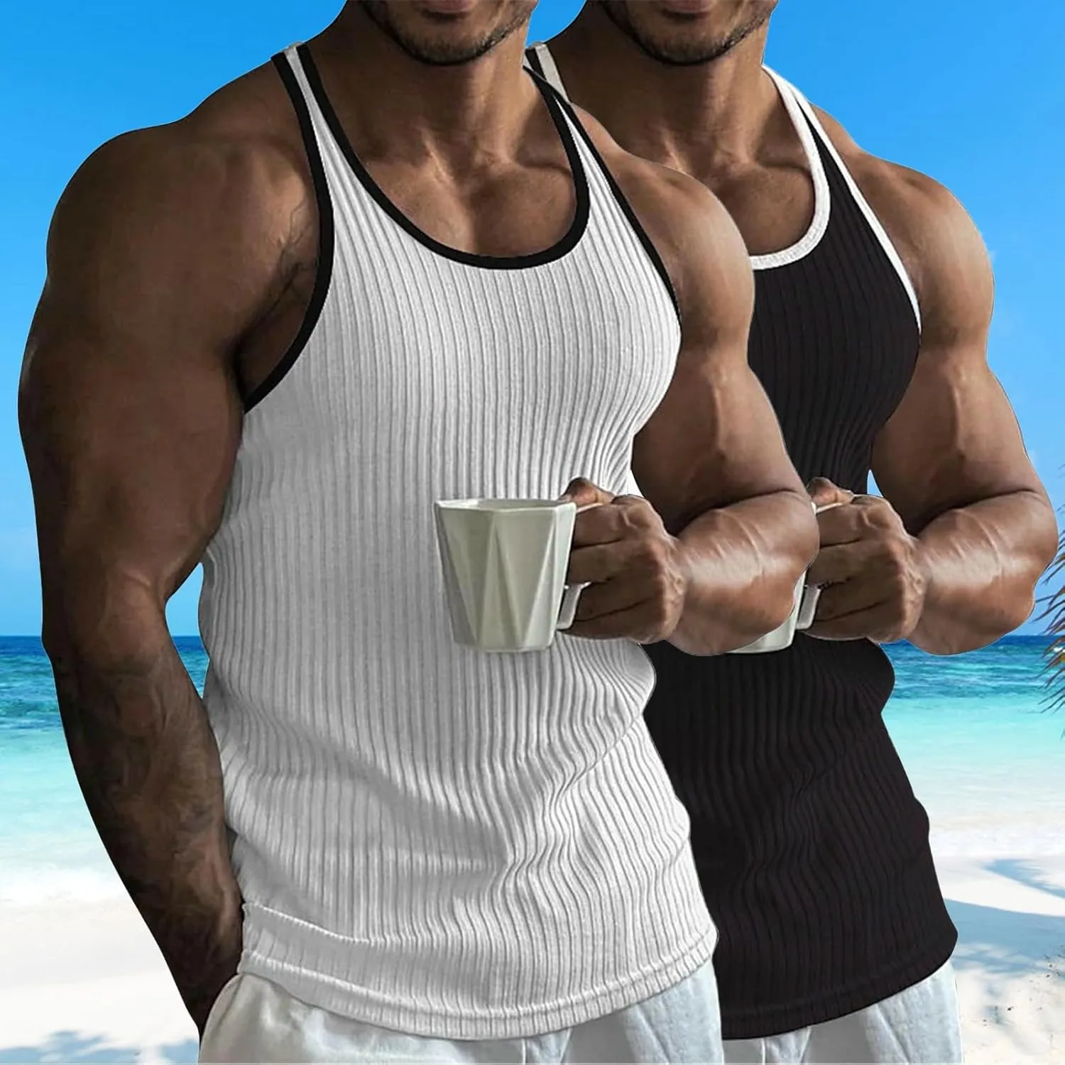 Men's 2 Pack Muscle Tank Tops 2025 Sleeveless Crewneck Solid Casual Tshirts Moisture Wicking Stretch Sport Undershirt