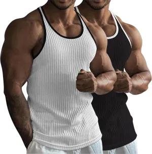 Men's 2 Pack Muscle Tank Tops 2025 Sleeveless Crewneck Solid Casual Tshirts Moisture Wicking Stretch Sport Undershirt