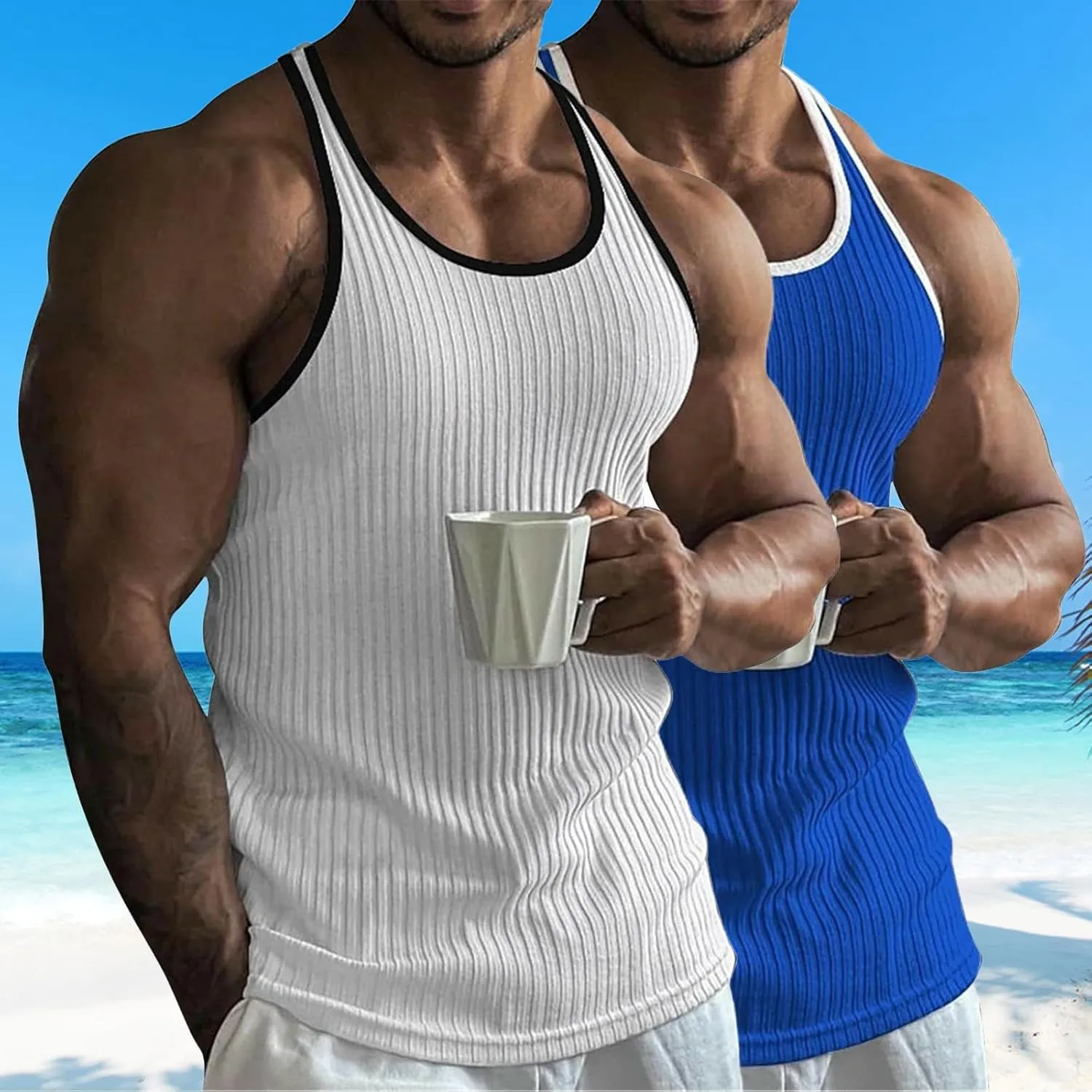 Men's 2 Pack Muscle Tank Tops 2025 Sleeveless Crewneck Solid Casual Tshirts Moisture Wicking Stretch Sport Undershirt
