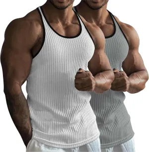 Men's 2 Pack Muscle Tank Tops 2025 Sleeveless Crewneck Solid Casual Tshirts Moisture Wicking Stretch Sport Undershirt