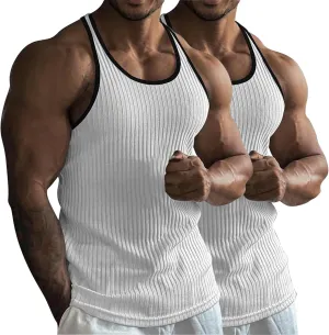 Men's 2 Pack Muscle Tank Tops 2025 Sleeveless Crewneck Solid Casual Tshirts Moisture Wicking Stretch Sport Undershirt