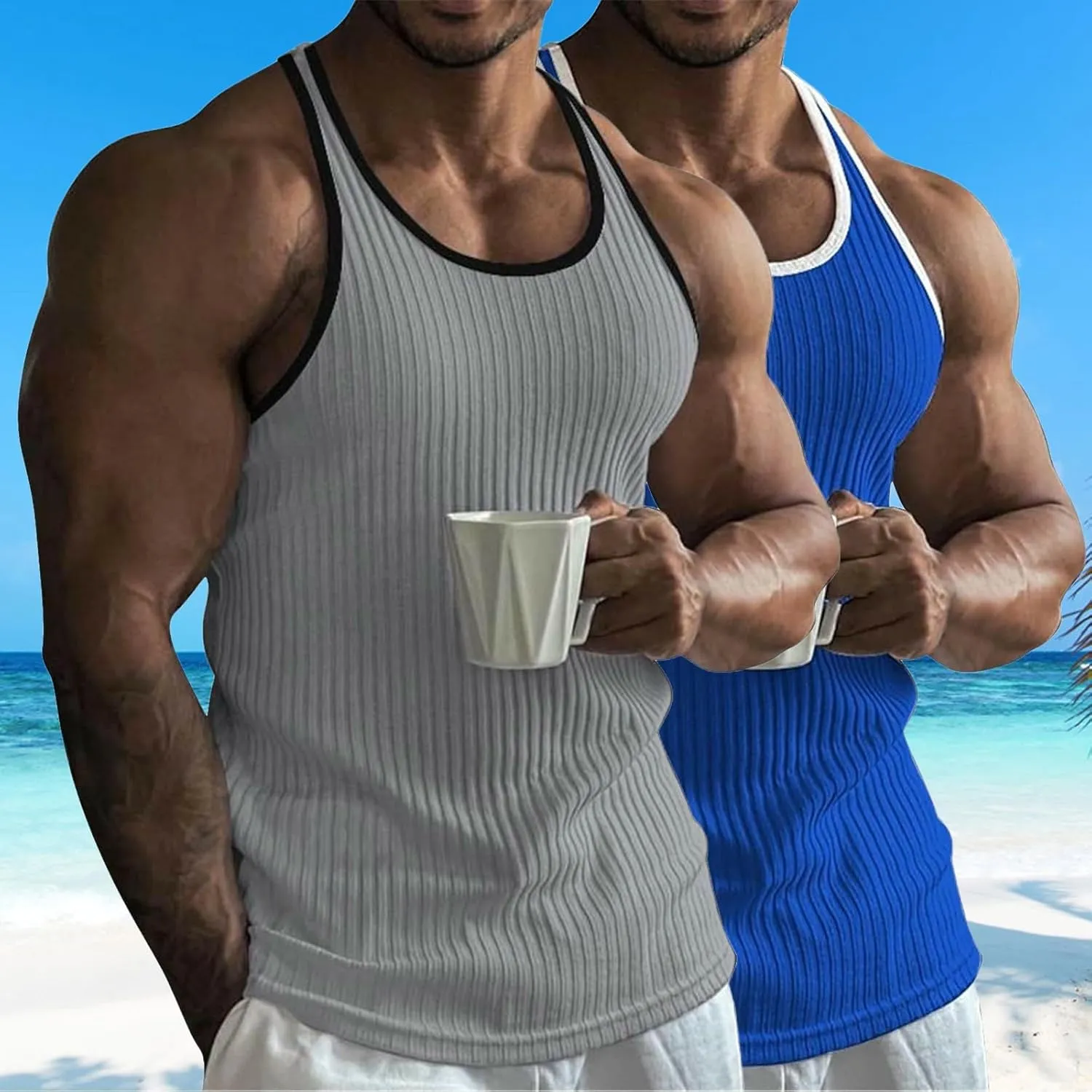 Men's 2 Pack Muscle Tank Tops 2025 Sleeveless Crewneck Solid Casual Tshirts Moisture Wicking Stretch Sport Undershirt