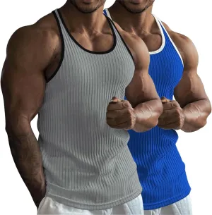 Men's 2 Pack Muscle Tank Tops 2025 Sleeveless Crewneck Solid Casual Tshirts Moisture Wicking Stretch Sport Undershirt